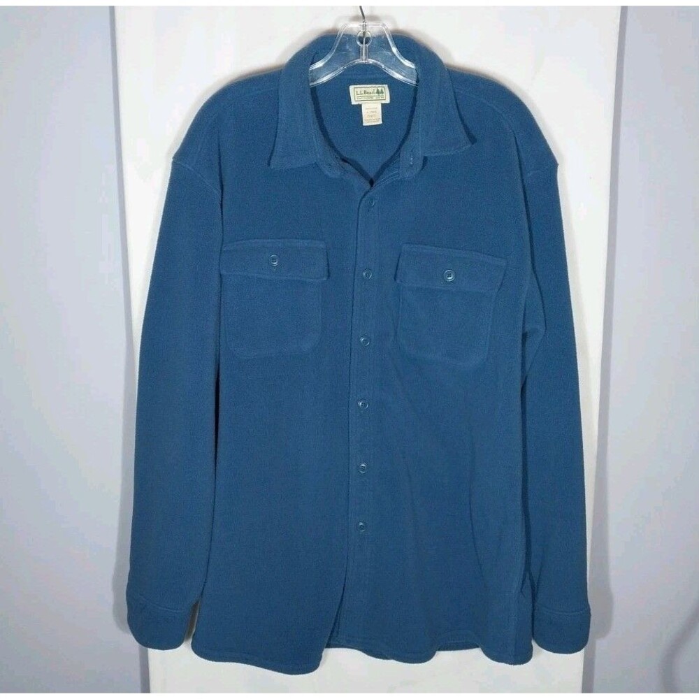 LL Bean Fleece Shirt Jacket Mens L Blue Button Front Midweight Shacket